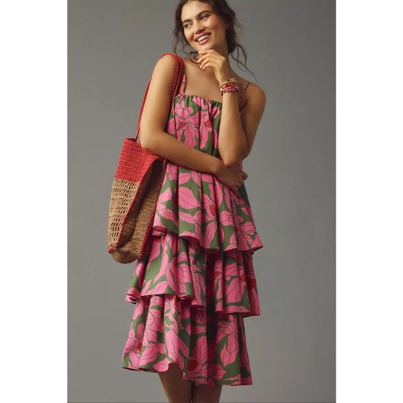 NWT Anthropologie Corey Lynn Calter Tie-Shoulder Tiered Midi Dress $268 PLUS 1X - Picture 4 of 6